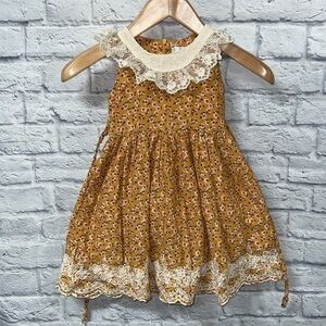 Sharequeen Dress Floral Mustard Yellow Embroidery Lace Eyelet Full 5/6t